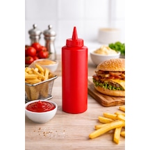 Sosluk Sıkma Şişesi 750 Ml Bpa Free Ketçap Sos Şişesi Endüstriyel Kullanım Kırmızı