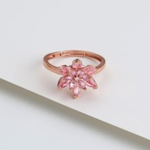 925 Ayar Gümüş Ayarlanabilir Pembe Taşlı Lotus Yüzük