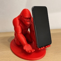 Bezos 3d Baskı Goril Telefon Tutucu - Kaslı Goril Masaüstü Telefon Standı-kırmızı Pro Standart