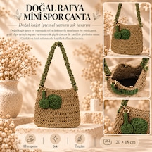 Doğal Rafya Ve Kağıt İp Omuz Çantası Camel - Yeşil