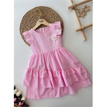 Miniğimin Cicileri Asimetrik Kesim Pamuklu Astarlı Kız Çocuk Elbise - Pembe Pembe