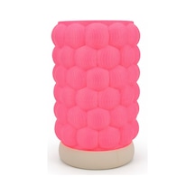 Dalgalı Kabartmalı Silindir Lamba Pembe - 3d Baskı Fütüristik Gece Lambası Pembe