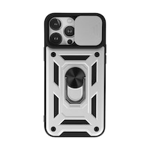 Apple iPhone Uyumlu 13 Pro Kılıf Pars Lens Yüzüklü Silikon - Gümüş Bz8683140259952