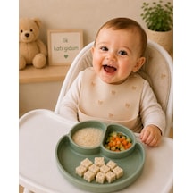 %100 Silikon 3 Bölmeli Mama Tabağı Bpa Free Vanilyalı Yeşil