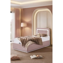 Demonte Baza Seti, Valens Ledli Tek Kişilik Baza Başlık Maxi Yatak Seti, Pembe - 100x200 Cm 100 x 200