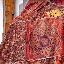 Concept Softmicro Koltuk Örtüsü Çekyat Örtüsü Koltuk Şalı Etnik Desenli Boho Patchwork Kaymaz Kiremit 180x220 Cm Abanoz - Beyaz
