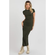 Madmext Haki Basic Yarım Balıkçı Uzun Elbise Mg1856-haki
