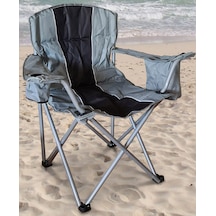 Xxl Kalın Profil Geniş Kamp Sandalyesi Buzluklu 130kg Ha018 Gri - Siyah