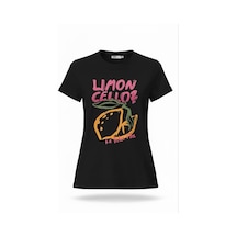 Kadın Siyah Limon Baskılı Pamuklu Tişört Siyah