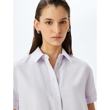 Koton Viskon Karışımlı Kısa Kollu Crop Gömlek Lila 5sak60216uw Lila