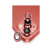 Apple Uyumlu iPhone 13 Mini Alüminyum Alaşım Temperli Cam Kamera Lens Koruyucu - Kırmızı