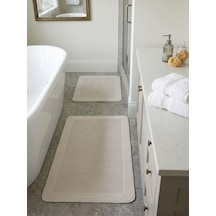 Sisal Vektör Kaymaz Tabanlı Kolay Silinebilir 2li Beyaz Banyo Paspas Seti 60x100-50x60