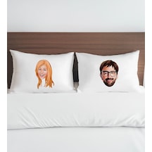 Bk Gift Kişiye Özel Karikatürlü Pamuklu 2 Li Yastık Kılıfı Seti-1 50x70cm , Sevgiliye , Ev si, Tasarım Ev Tekstili