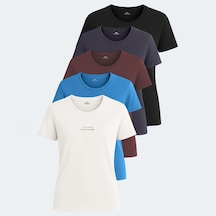 Slazenger PAYTONS 5 li Set Kadın  Ekru - Siyah - Koyu Gri - Bordo - Mavi Tişört