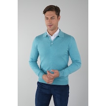 Bisse Mint Düğmeli Polo Yaka Erkek Yün Triko Tr24k24201 D50 Mint