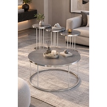 Sulorahome Gordion Griye Gümüş Metal Ayaklı 4'lü Sehpa Seti Açık Gri