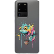 Samsung Galaxy S20 Ultra İle Uyumlu Splash Bukalemun Tasarımlı Şeffaf Silikon Kılıf Şeffaf