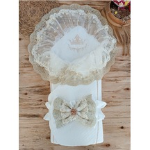 Bebek Dış Kundak Battaniyesi Özel Dantelli Bebek Kundağı Unisex Hastane Çıkışı Mevlütlük Hediyelik Ekru