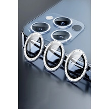 Apple Uyumlu iPhone 11 Pro Max ile Taşlı Tasarım Temperli Cam Kamera Lens Koruyucu - Mavi