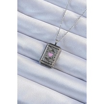 Dodes Dodes 316l Çelik Zincir Eskitme Gümüş Renk Pembe Mineli Kalp Figürlü Tarot Kolye Tg27bko9232 Çok Renkli