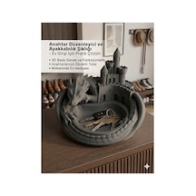 3d Tasarım Ejderha Ve Kale Temalı Dekoratif Anahtarlık Düzenleyici - Takı Standı 19x19 Cm