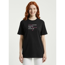 Neden Tekstil Kadın Siyah Baskılı Basic T-shirt