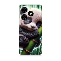 Tecno Spark 20 Uyumlu Bambu Tutan Panda Desenli Silikon Kılıf Çok Renkli