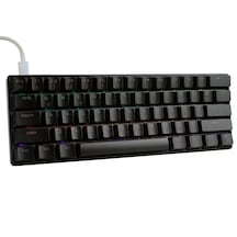 H61k Mini Mekanik Kablolu Gaming Oyuncu Klavye Türkçe Q Blue Switch 12 Ad Rgb Led Işık Modlu 61 Tuşlu Siyah
