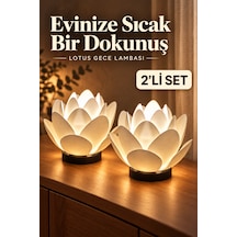 Lotus Çiçeği 2 Li Dekoratif Gece Lambası Beyaz, Sıcak Işıklı Set Tealight Mum Dahil