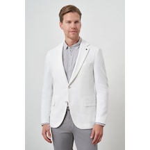 Morven Erkek Beyaz Örme Desenli Mono Yaka Slim Fit Ceket 25ms002018600 Beyaz