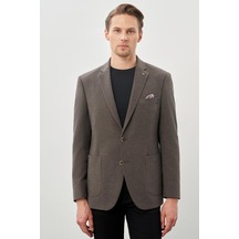 İmza Koyu Bej Desenli Örme Mono Yaka Tam Astar Esnek 6 Drop Comfort Fit Casual Ceket 1002245163 Koyu Bej