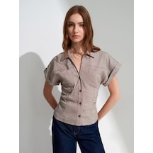 DİLVİN 50548 Drape Vücuda Oturan Gömlek-vizon