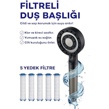 Yüksek Basınçlı Arıtmalı Masajlı 5 Fonksiyonlu Duş Başlığı 5 Adet Yedek Filtre Kireç Önleyici Tazyikli Su Tasarruflu Masajlı Banyo Başlık Seti Krom - Mat Siyah