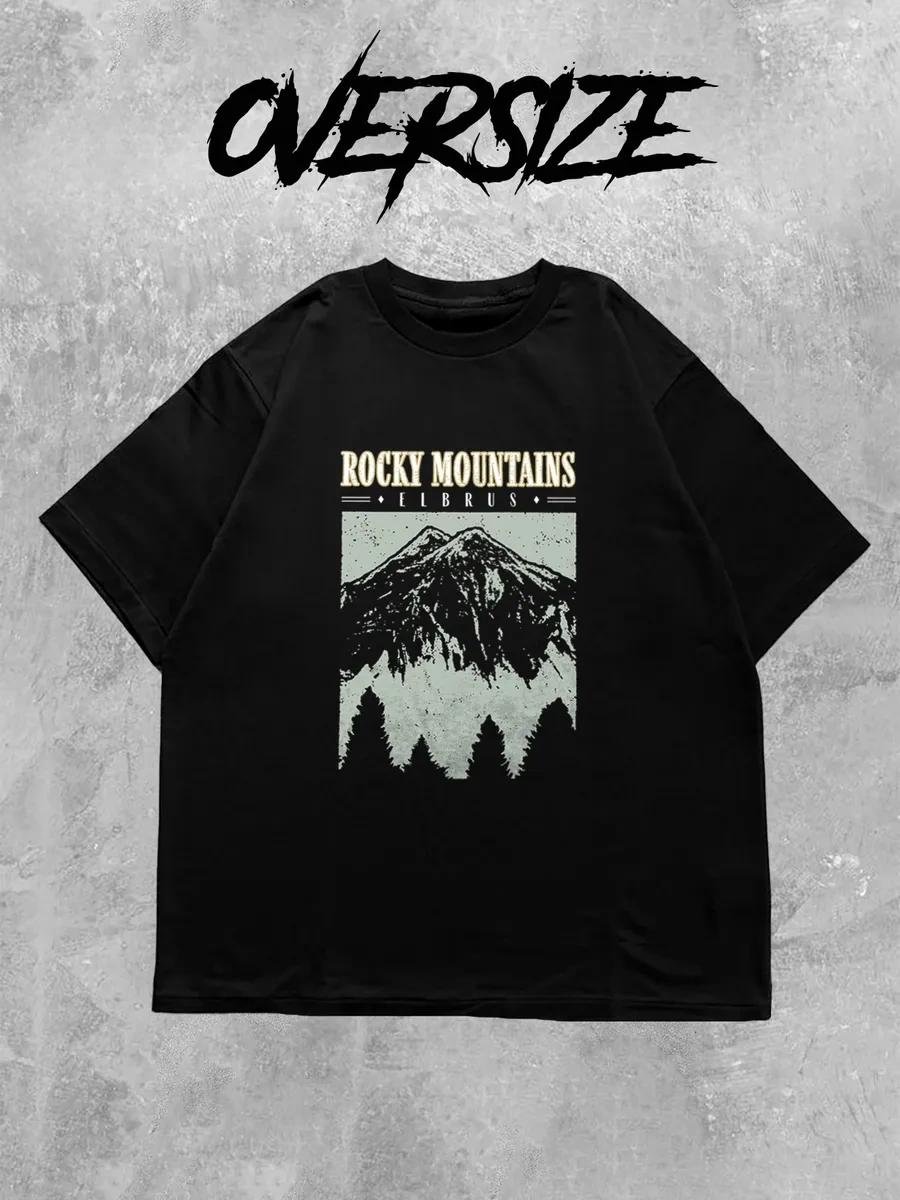 Romaxtex Dağ Baskılı Siyah Oversize Tişört 475250226 Siyah