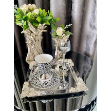 Atabey Home Collection 6'lı Kahve & Çay & Sunum Tepsisi Metal Döküm Kare Gümüş Gül Model