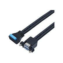 20 Pin Dirsek Uzatma Kablosuna Sabit Vida Delikli Çift Usb 3.0, Uzunluk: 0.5m Siyah