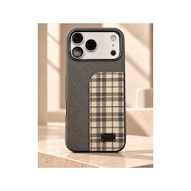 Royal Check İphone 17 Pro Max Ve 18 Pro Max Uyumlu Premium Deri Dokulu Ekose Desenli Lüks Telefon Kılıfı Metal Plaka Detaylı Titanium Grey - 936023552 Titanium Grey