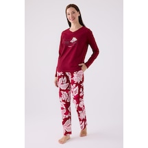 Pierre Cardin Paris 8865 Enjoy The Now Kadın Bordo Uzun Kol Pijama Takım VİŞNE