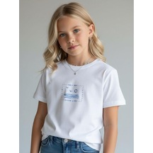 Zekids Kız Çocuk Tasarım T-shirt-16895 Beyaz