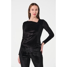 Mois Atelier Siyah Kadife Büzgülü Bluz Tasarım Büyük Beden Bayramlık