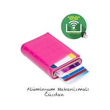 Adelina Bags Adelina Timsah Desenli Fuşya Mekanizmalı Otomatik Kızaklı Kartlık Pembe