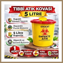 Bezos Atık Kovası 5 Litre 1 Adet Kapaklı Atık Kutusu Enfekte Atık Kovası 22