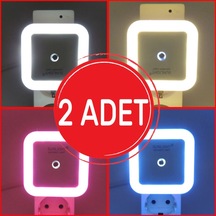 Kare Led Gece Lambası 0,5W Işıklı Fişli Fotosel Sensörlü 2 Adet