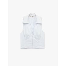 Koton Pamuklu Fermuarlı Kolsuz Klasik Yaka Çizgili Crop Bluz Mavi Çizgili 6sal30036ıw