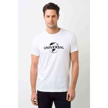 Universal Logo Baskılı Beyaz Erkek Tshirt