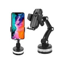 Mekanizmalı Dönebilen Uzayabilen Kollu Vantuzlu Akrobat Araç İçi Telefon Tutucu Siyah