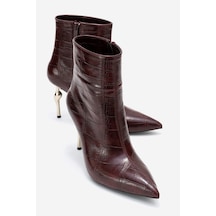 Luvishoes Luvi Shoes Crısta Bordo Baskı Sivri Burunlu Kadın Topuklu Bot Bordo