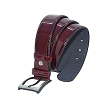 Süzer Deri 4 Cm. Klasik Suni Deri Rugan Kemer Bordo Bordo