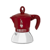Bialetti - Moka Exclusive İndüksiyon: 2 Cups Ocak Üstü Espresso Pişirici - 100ml - Kırmızı Renk - Alt Hazne: Dış Paslanmaz Çelik İç Alüminyum - İndüksiyon Ocak Türleri İçin Uygundur