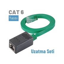 Irenis CAT6 Kablo Uzatma Seti. Yassı Ethernet Kablo ve Ekleyici 3 M-Yeşil
